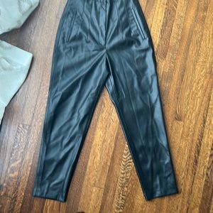 ZARA FAUX LEATHER, black stitch pleated pants. High waist